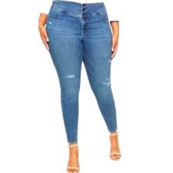 Lane Bryant High Rise Denim Jegging Flex Magic Waistband Distressed Size 18 - Picture 1 of 12